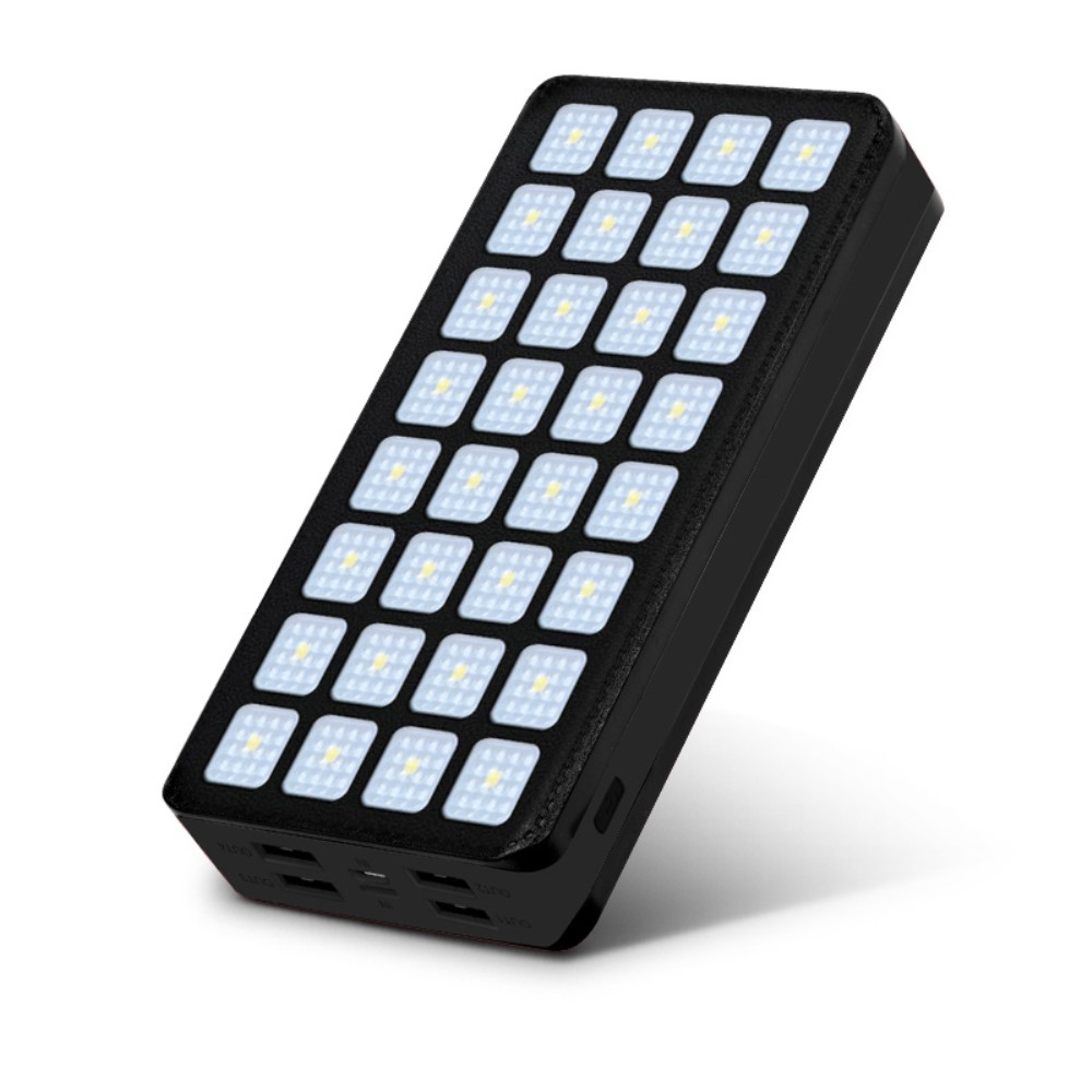 10000mAh 4x USB A Powerbank Outdoor Solar Taschen Lampe mit 32 LED's - Schwarz