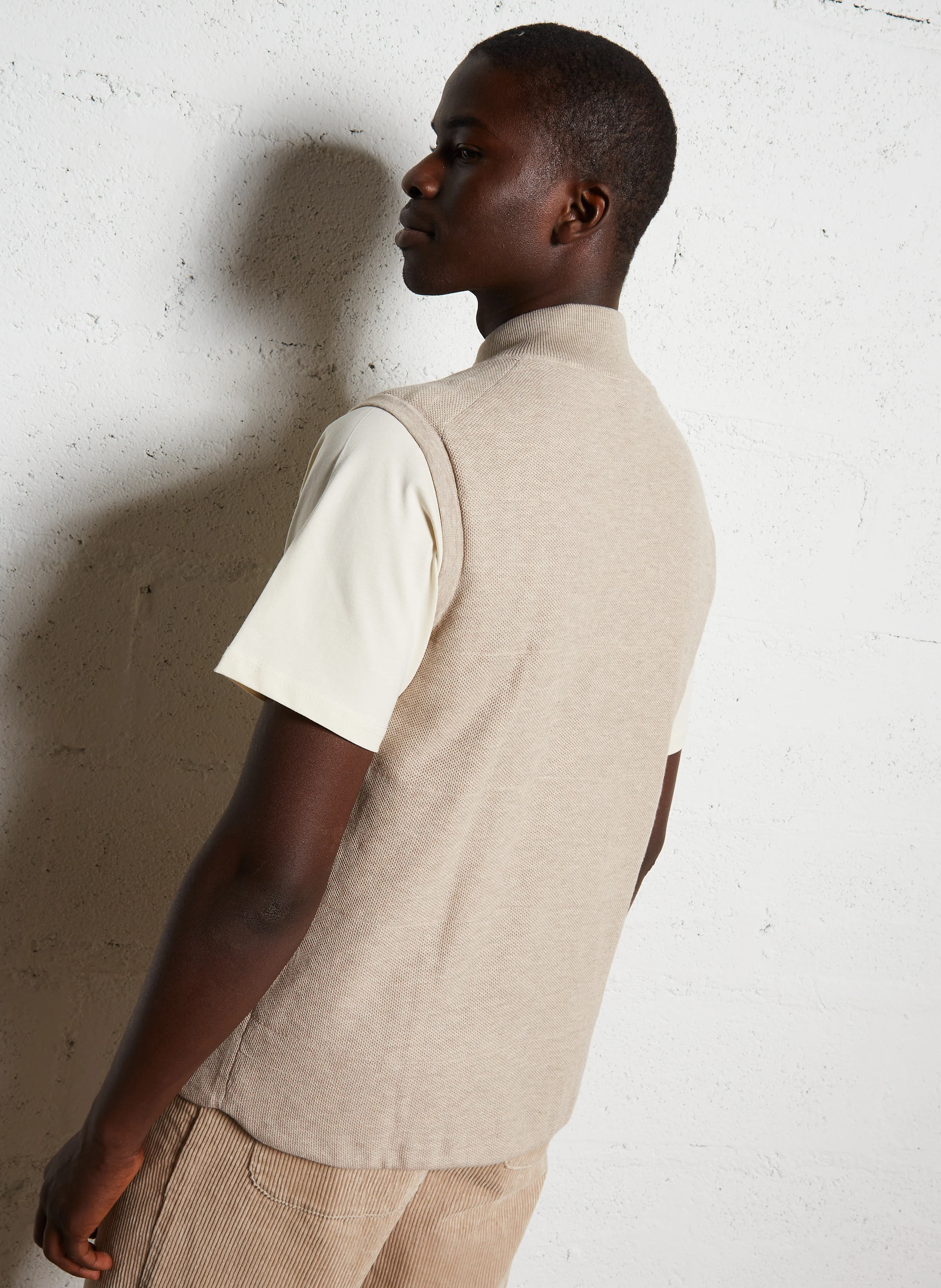 Gilet col montant en coton | Beige