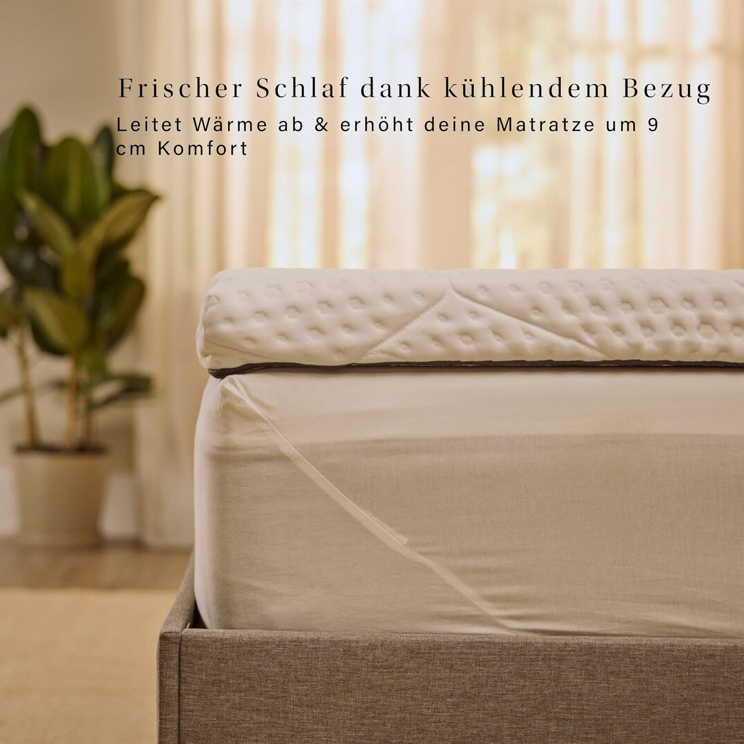 Emma Premium Plus Topper, 200x200 cm, Kühlender Matratzentopper, Bezug bei 40°C waschbar, Premium Plus - Kühlabdeckung, 9 cm Höhe, 91% Polyester/9% Elastan, Reißverschluss