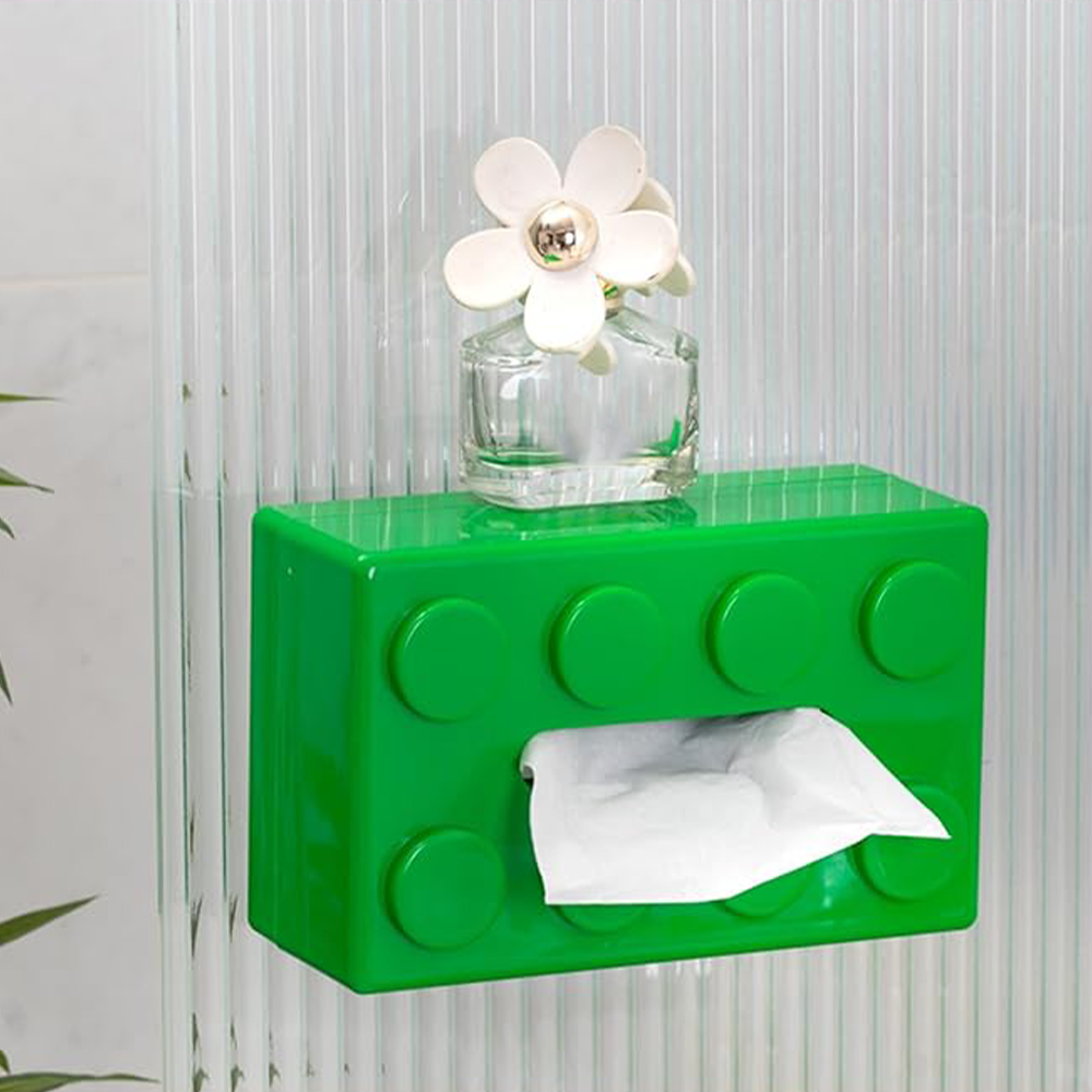 (20x8cm) Klemmbaustein Taschentuch Spender Nastuch Dispenser Kosmetik Tuch Aufbewahrungs Box mit Selbstklebender Wand Halterung - Grün