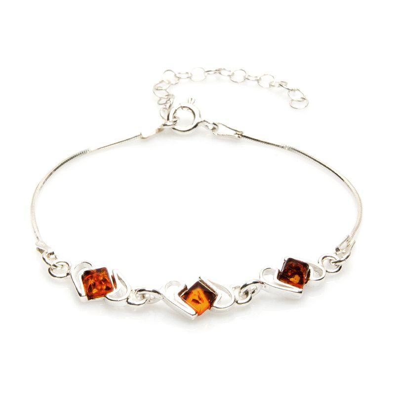 Bracelet argent ambre cognac