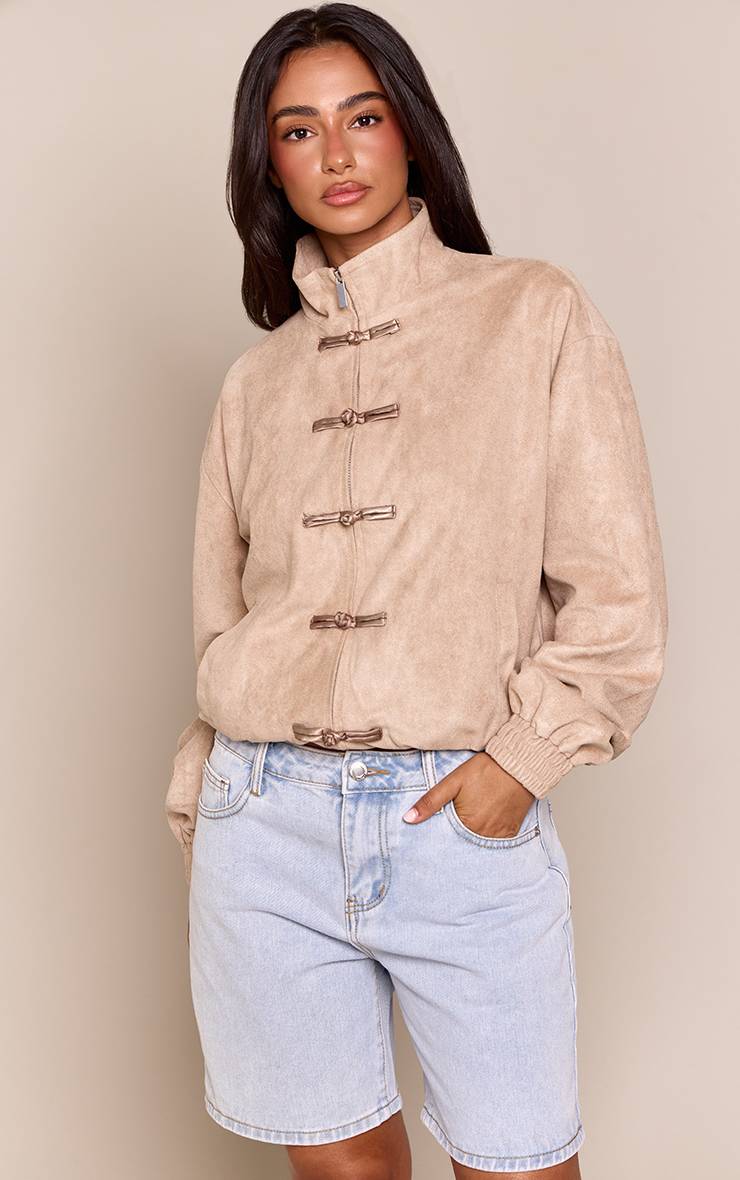 Gris Pierre Blouson Bomber Petite En Synthétique Avec Col Montant Zippé Et Fermetures À Bascule