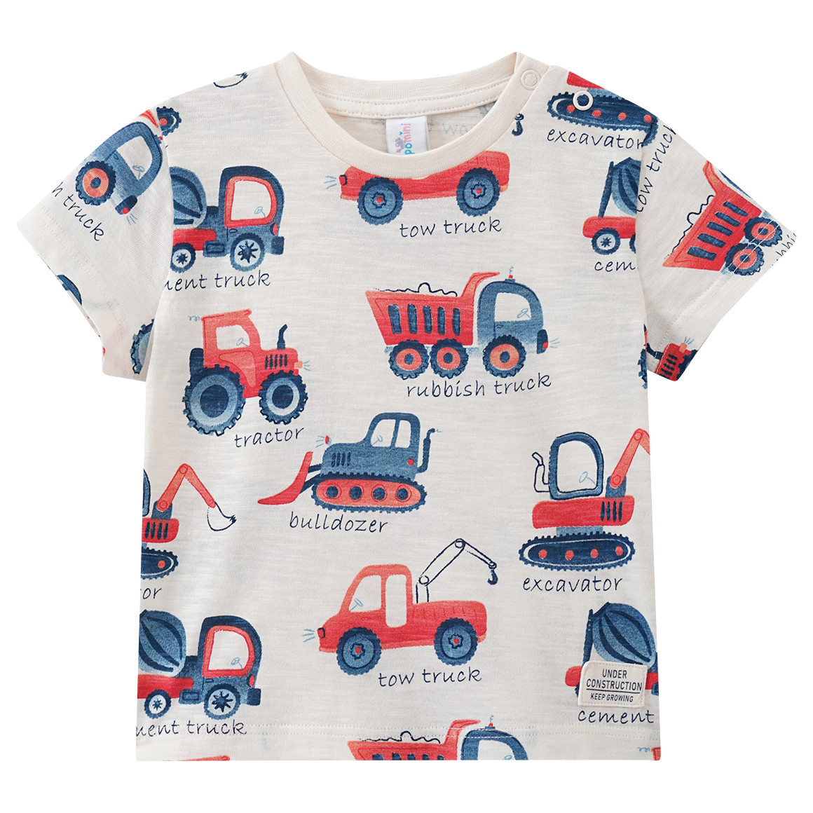 Topomini Baby T-Shirt mit Fahrzeug-Allover cremeweiss
