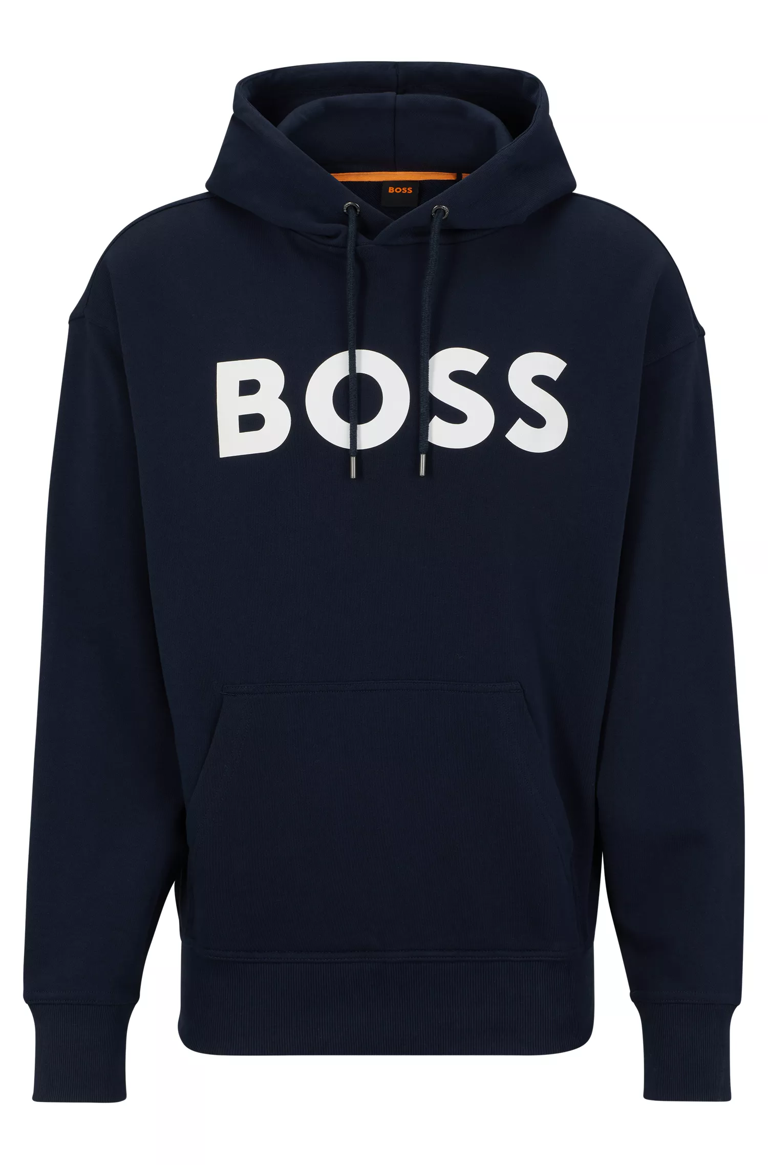 Moletom com capuz BOSS com estampa do logo laranja em algodão felpudo francês.