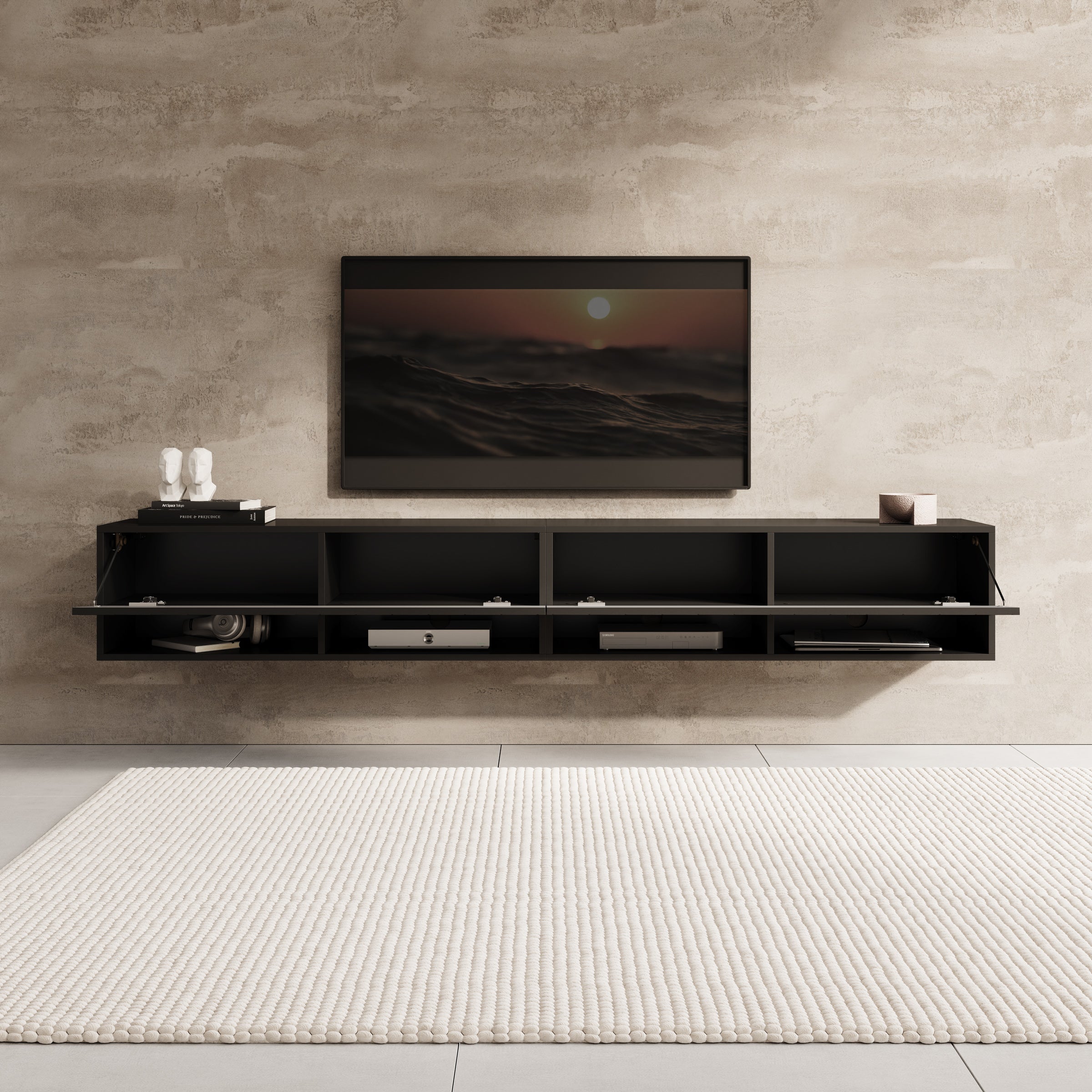 Asino - TV-Meubel - Zwart visgraat - 200x31x30 cm