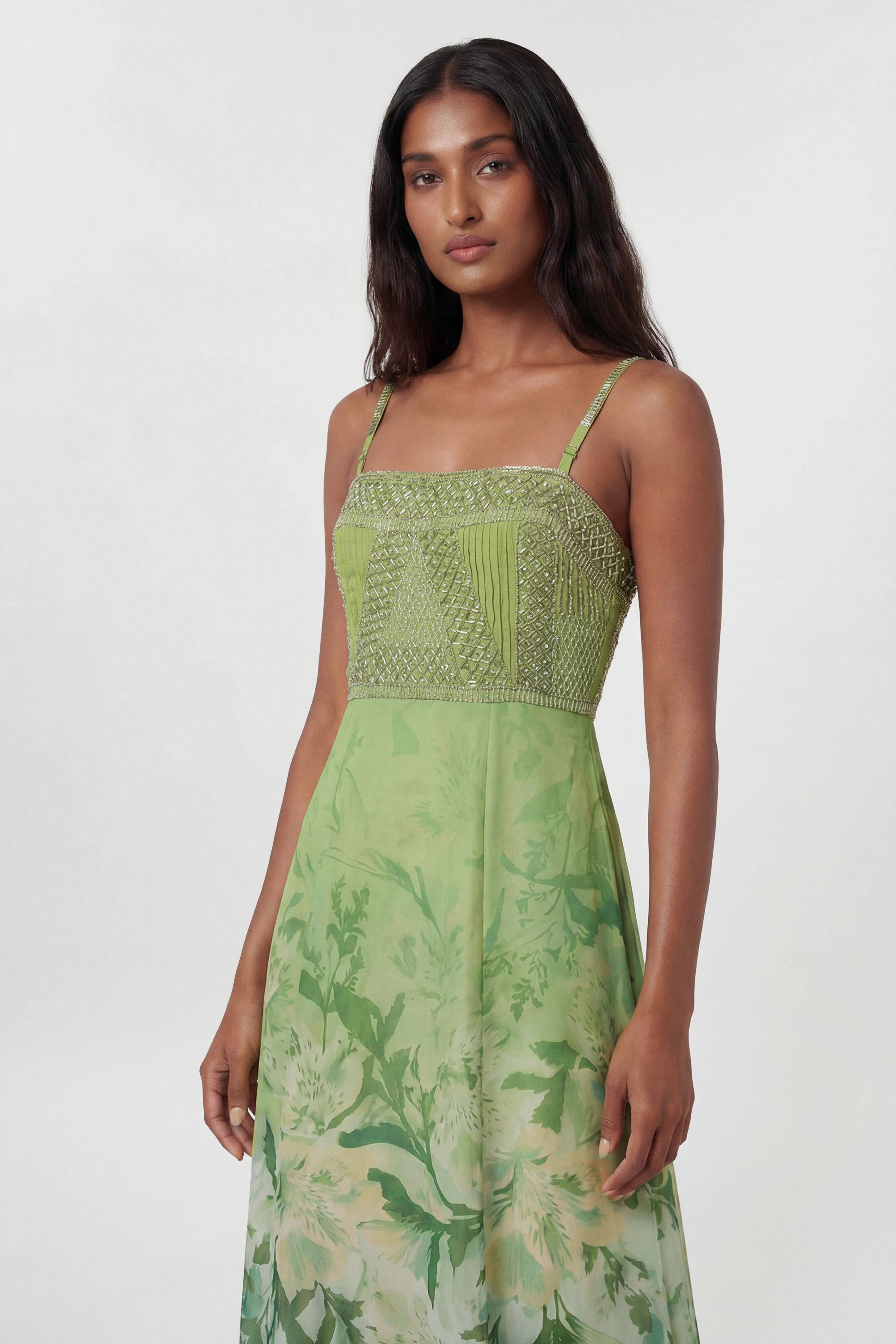 KarenMillen Robe Maxi Plissée Bandeau À Imprimé Floral Ombré Et Ornements