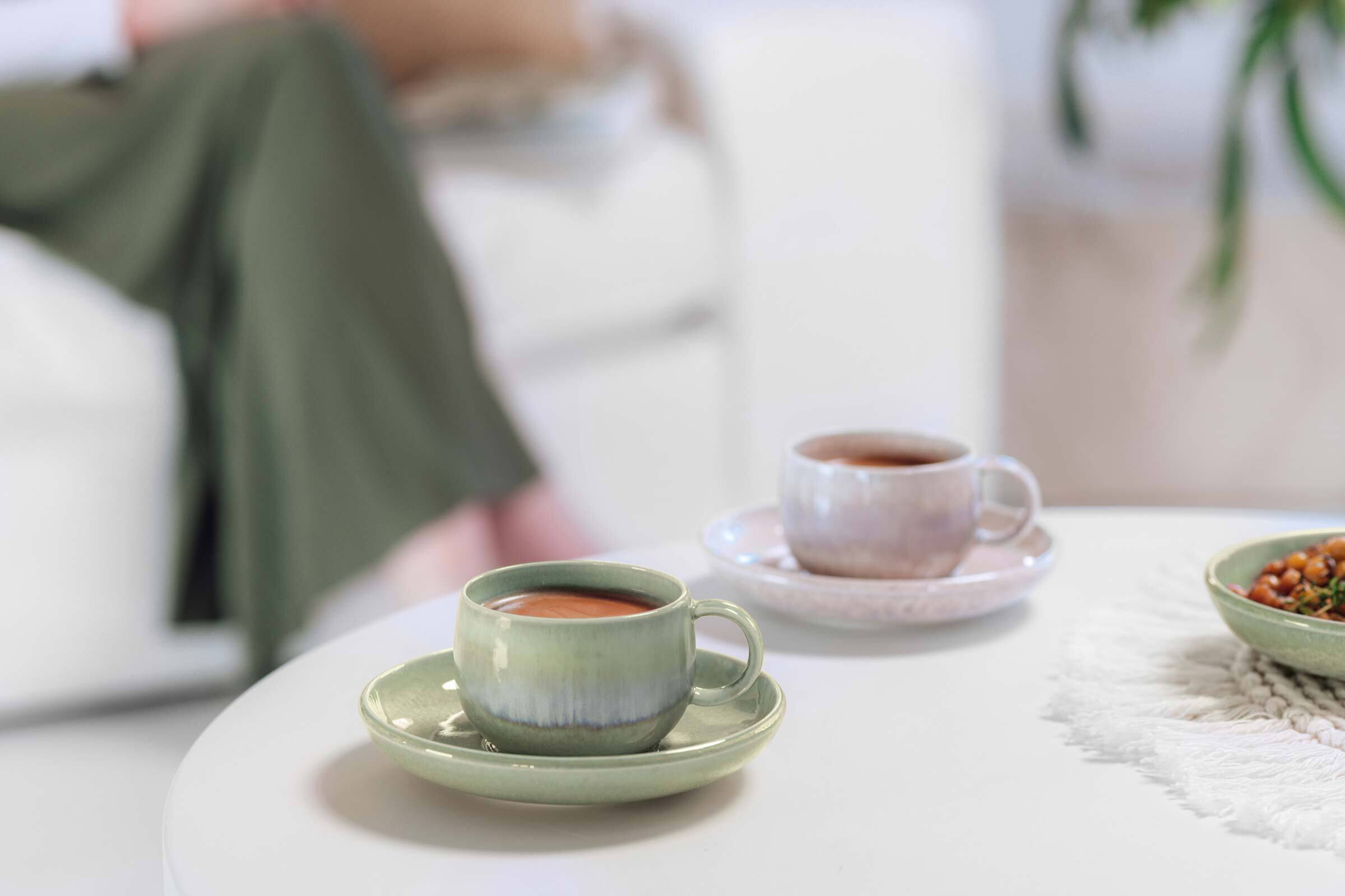 like. by Villeroy & Boch Espressotassen mit Untertassen Perlemor Alga 60 ml 6er Set