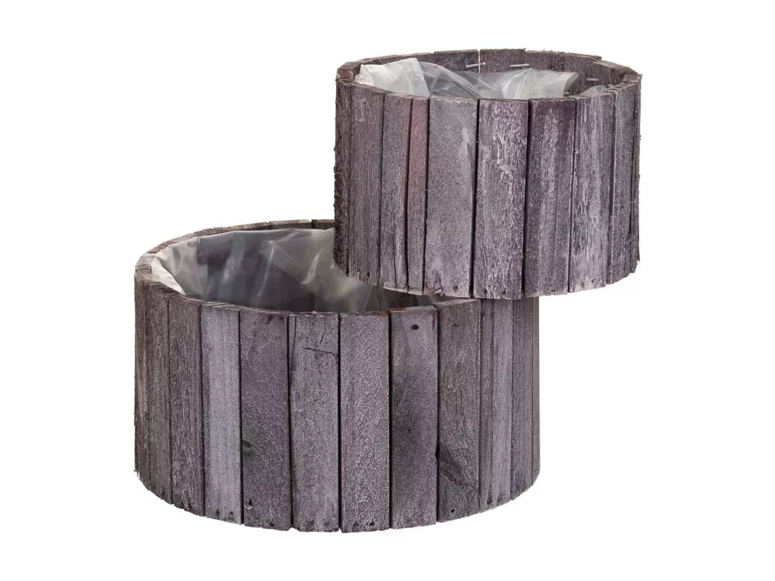 Ensemble de 2 paniers ronds en bois gris