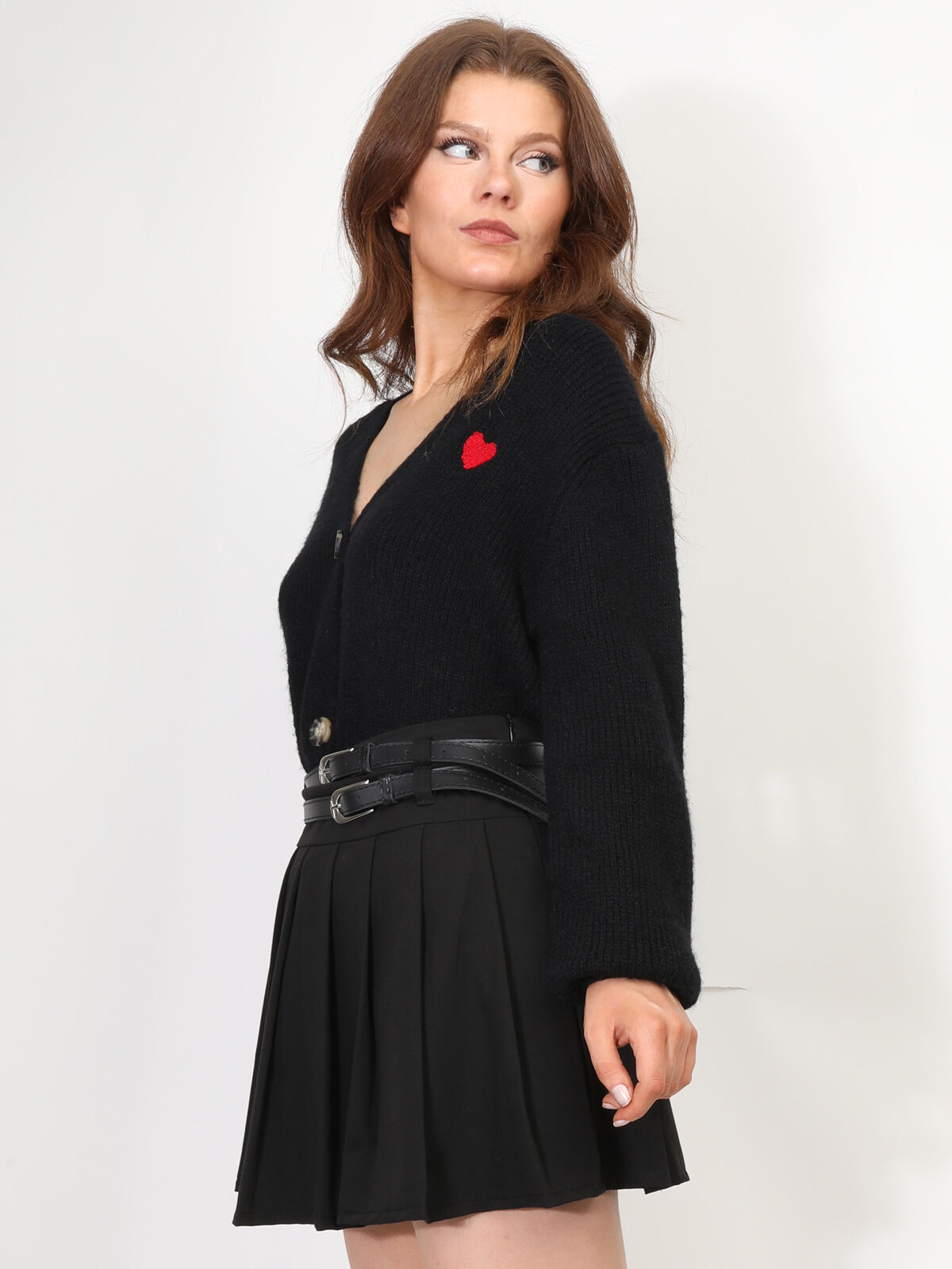 Cardigan avec petit cœur- Noir