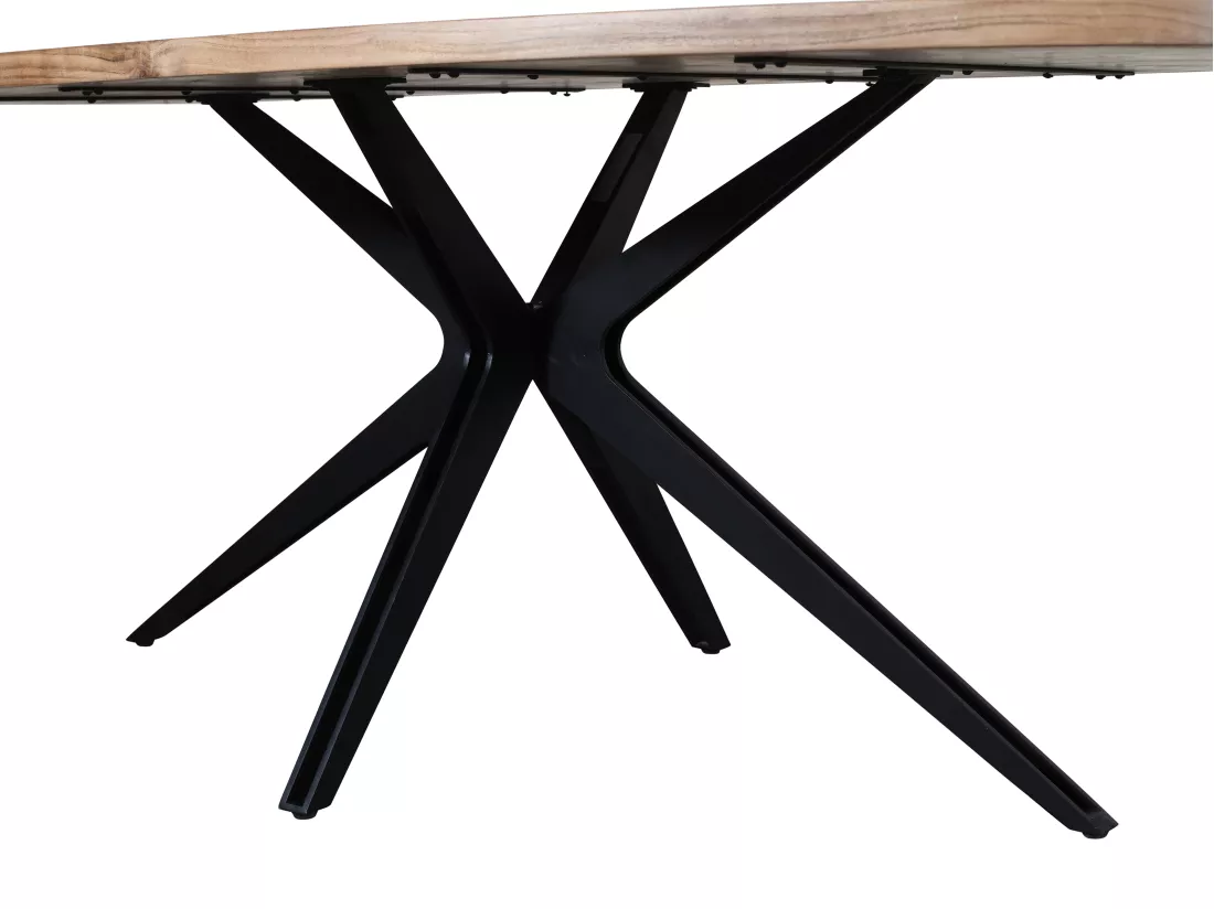 Table à manger 8 personnes en bois d'acacia et métal - Naturel et noir - LIVIANI