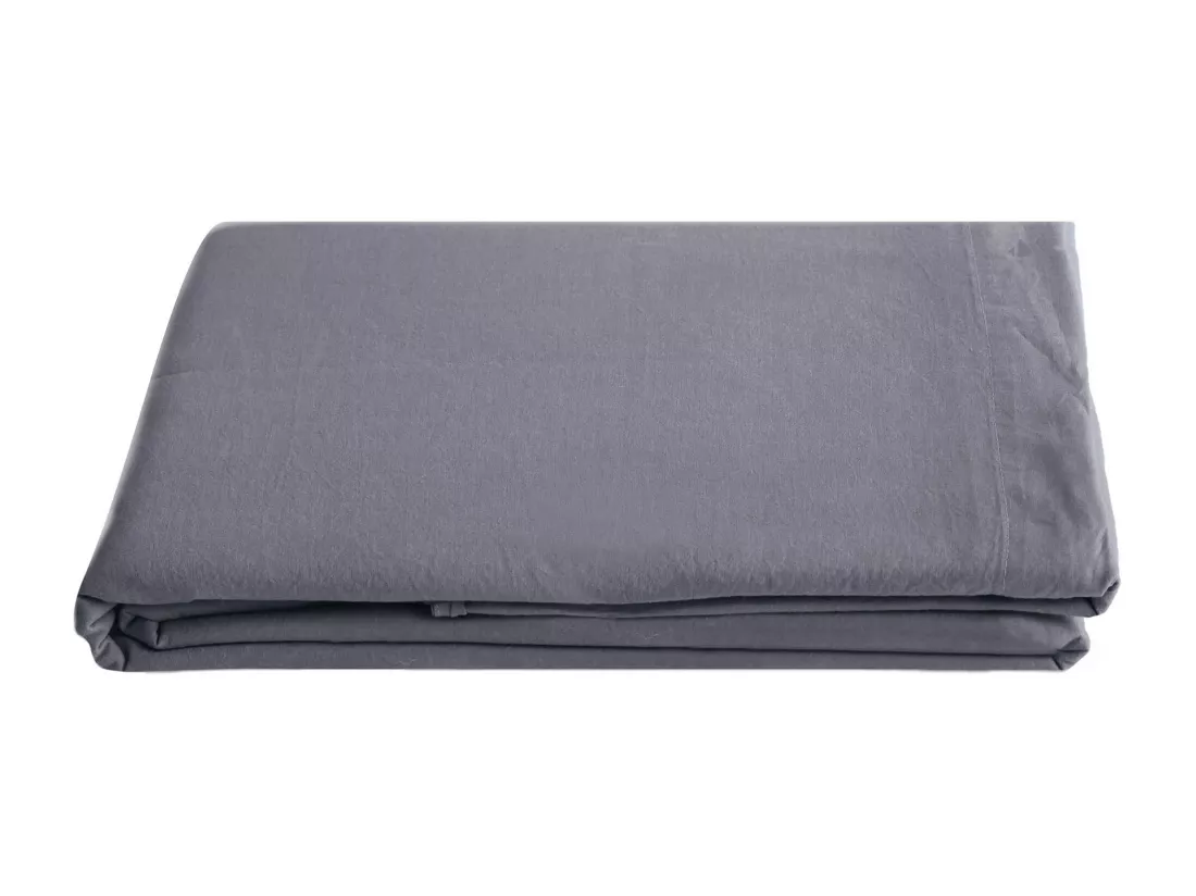 Drap plat 270x290 cm pur coton teint lavé collection PALACE gris brume
