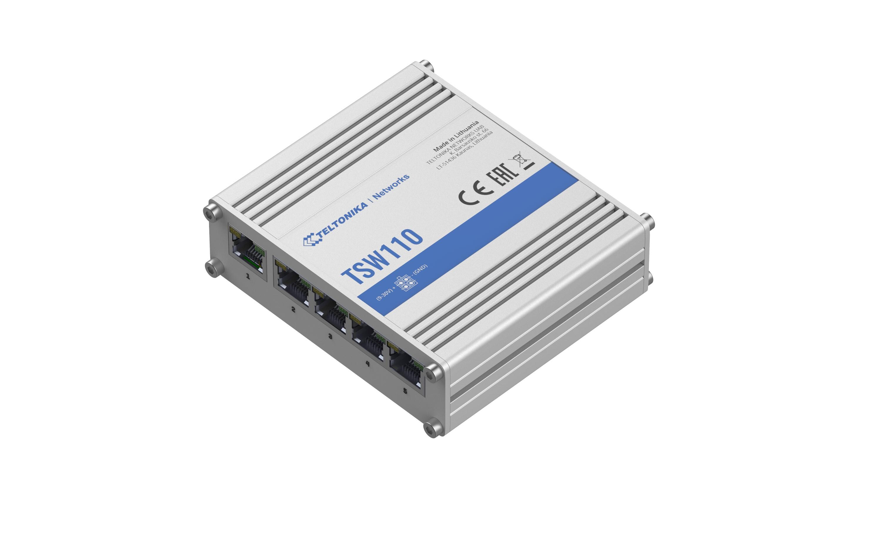 Switch TSW110 5 PortTSW110 Industrieswitch, Layer2 unmanaged 5x GE, 4Pin DC 9 - 30 V DC, DIN&Wand Montage