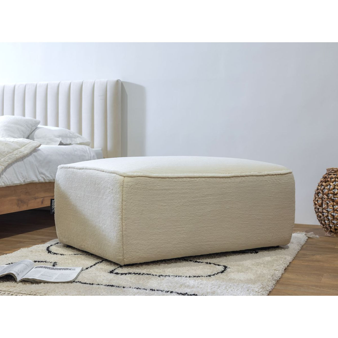 Bobochic Pouf rectangulaire angora blanc - 100x70x44 cm
