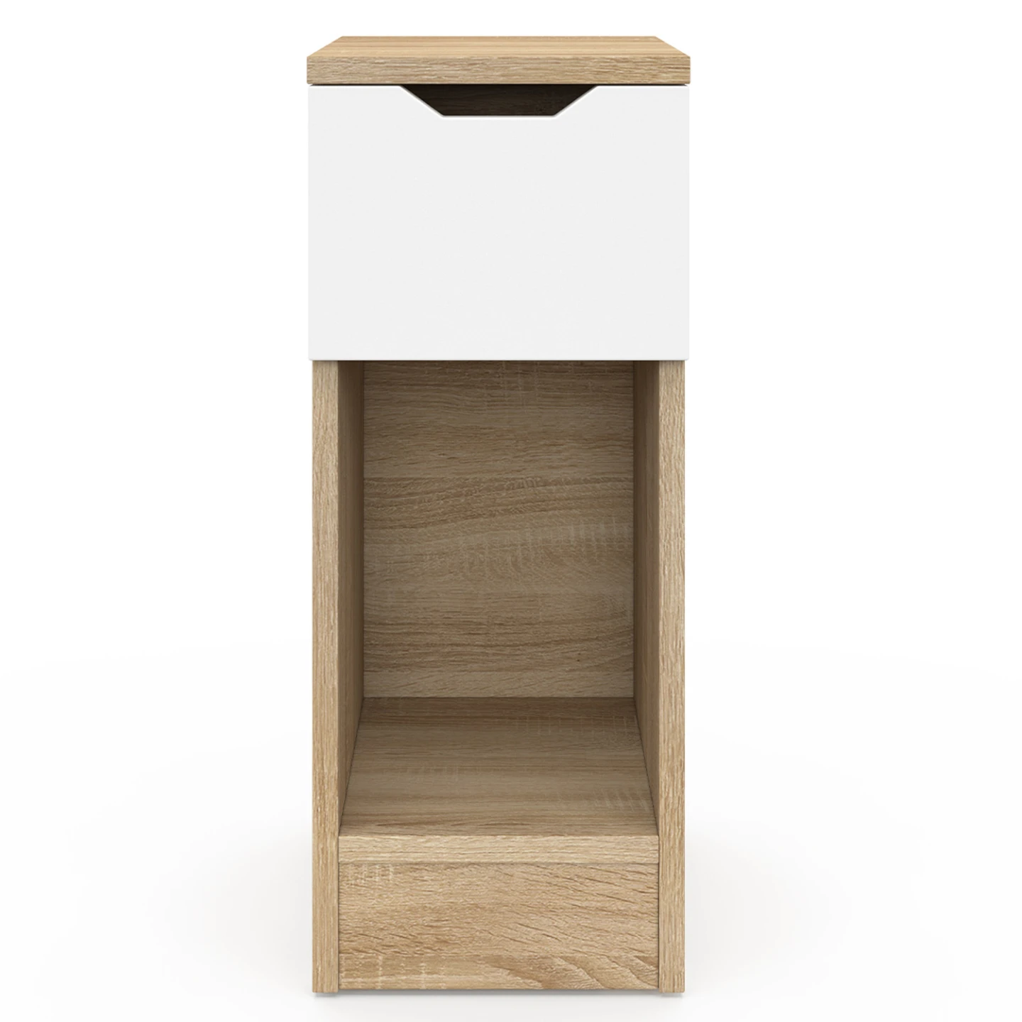 Lot de 2 tables de chevet ANOUK 1 tiroir avec niche bois et blanc
