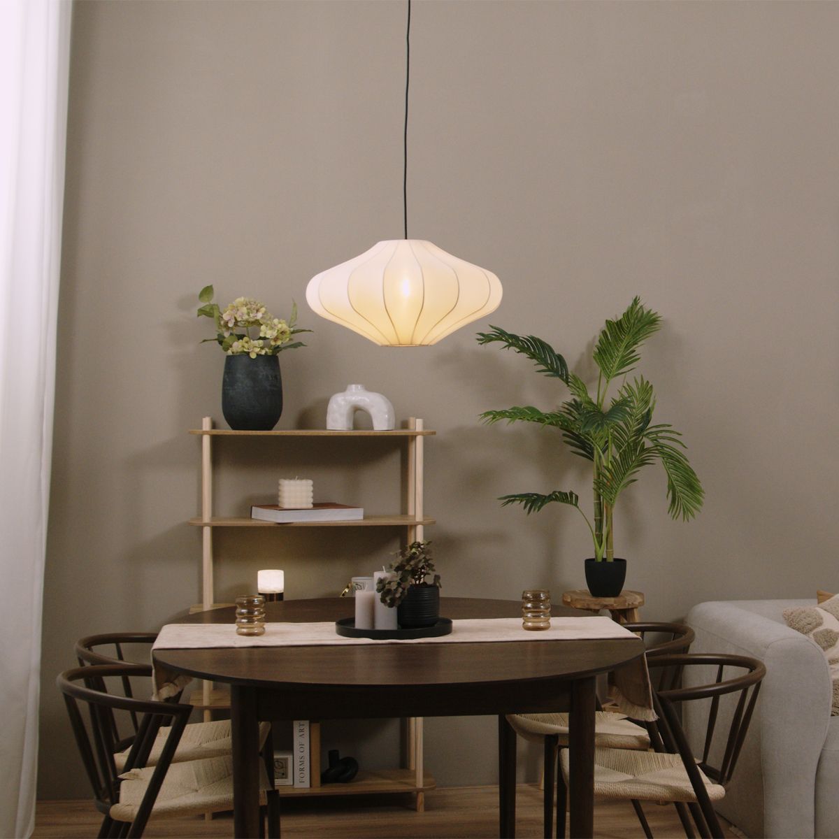 Japandi hanglamp beige met stoffen kap 50cm - Plu