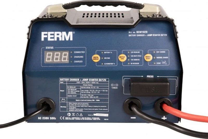 FERM - BCM1020 - Acculader - Jumpstarter - 6V en 12V - LCD Scherm - Automatische Beveiliging