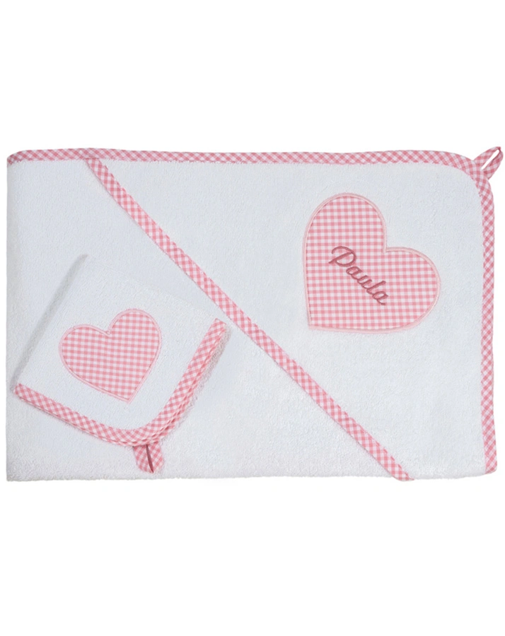 Personalisiertes XL-Handtuch-Set HERZ rosa (Farbe: grau)