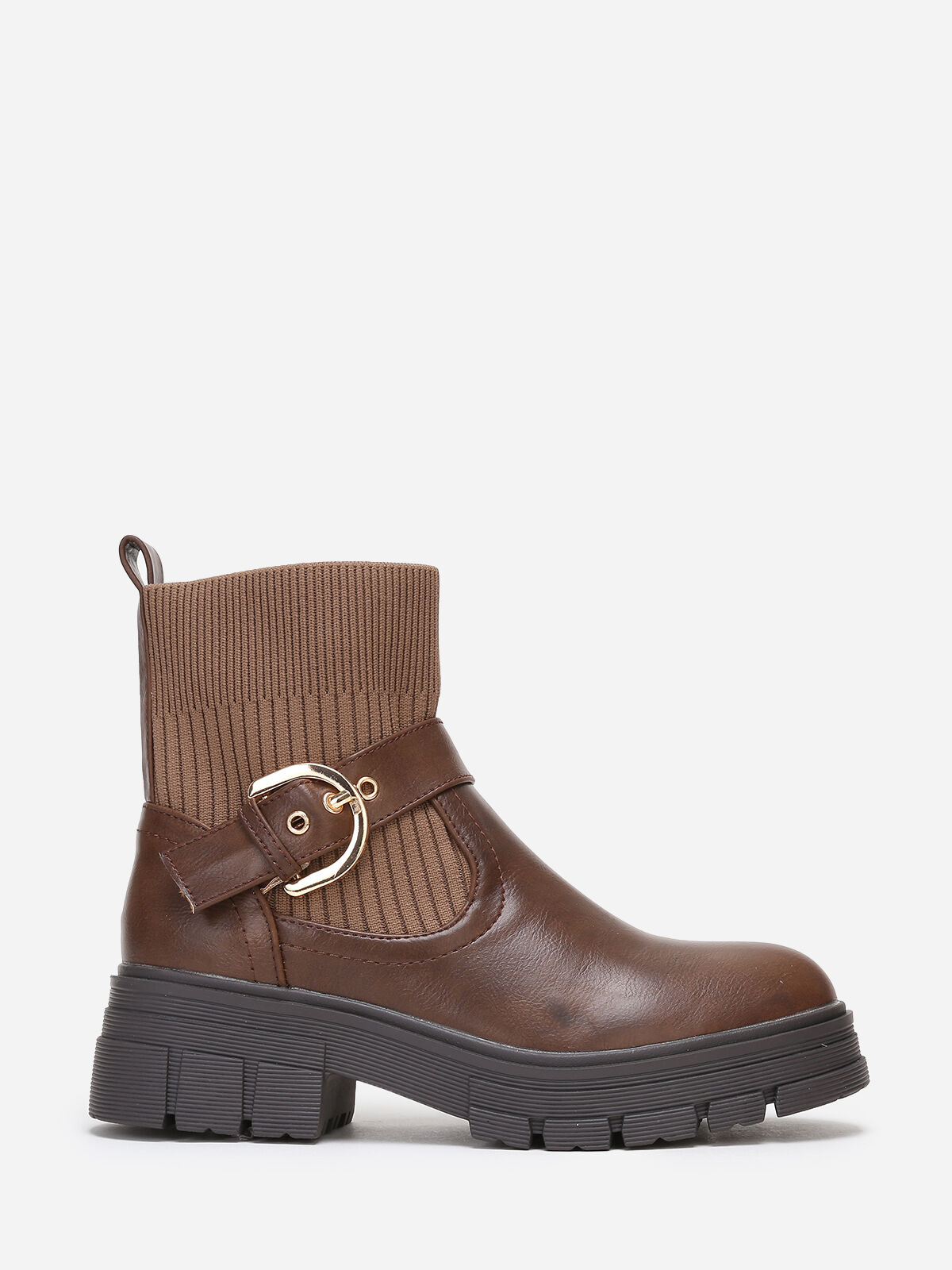 Bottines chaussettes à boucle- Marron