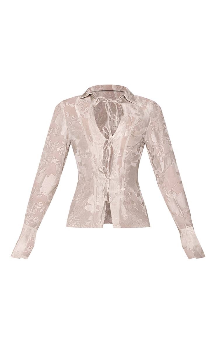 Beige Chemise En Mousseline Florale À Nouer Sur Le Devant