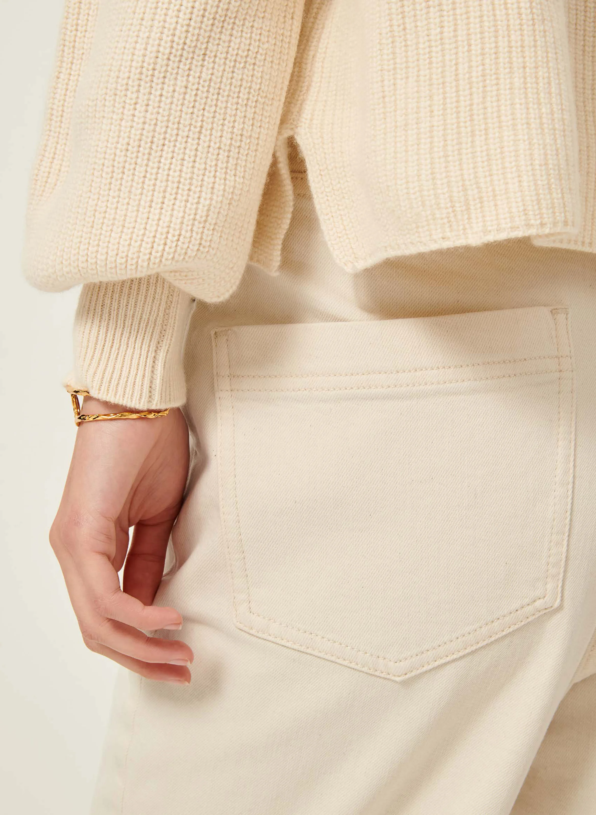 MARCIA - Pull col rond en laine et en coton mélangés | Beige