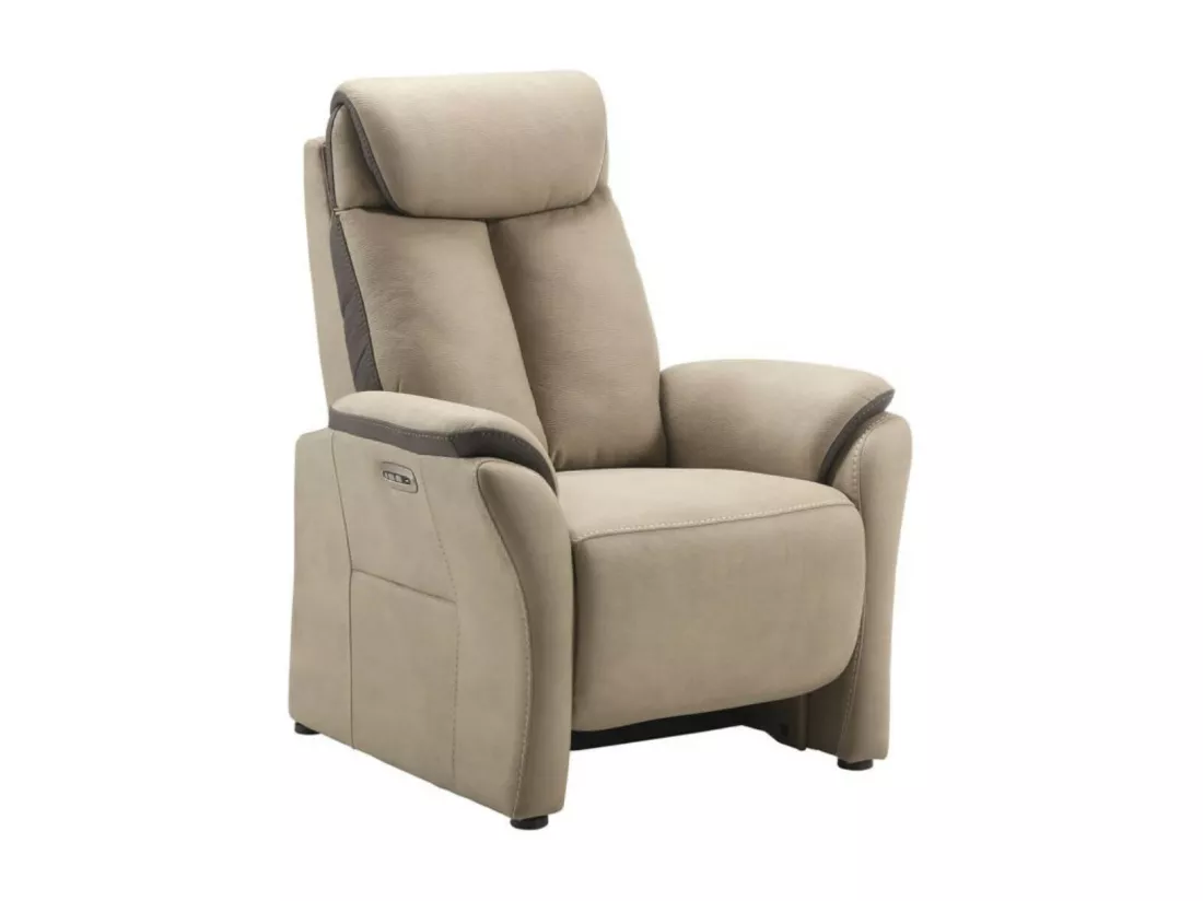 Canapé de relaxation électrique en nubuck Kondort-Couleur Beige-1 place électrique