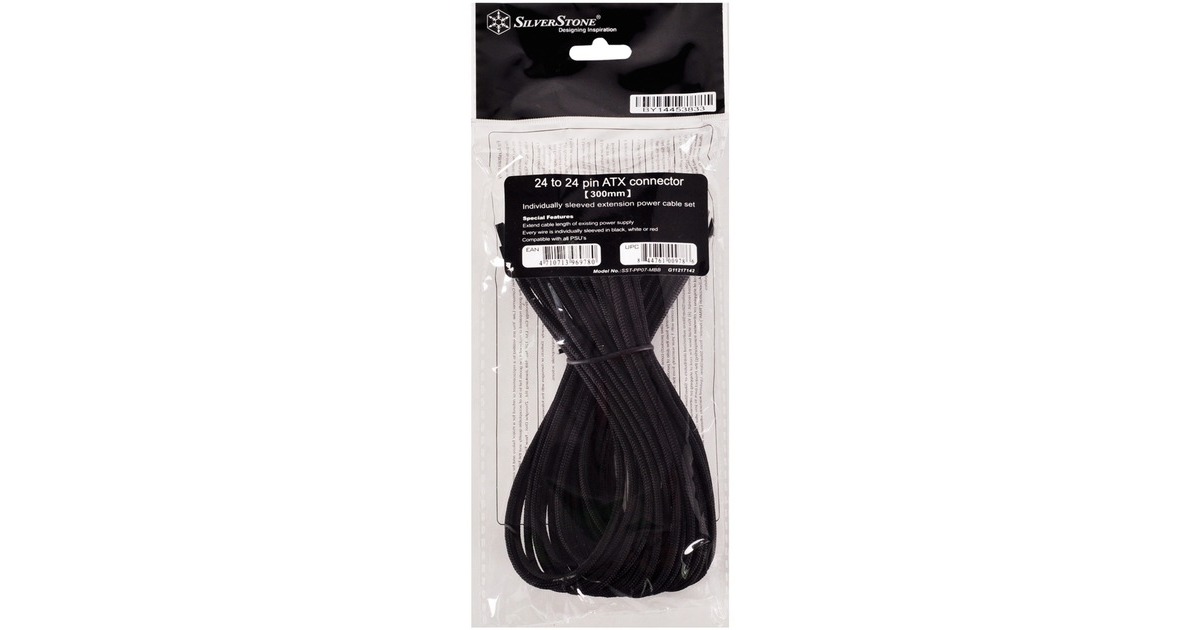SilverStone24-Pin ATX verlengkabel  (Zwart, 30 centimeter, PP07-MBB)