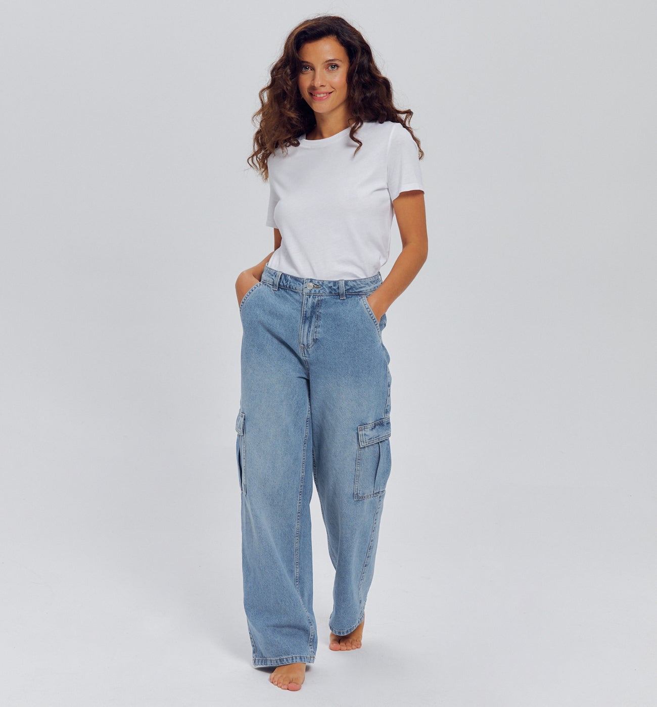 Jean large cargo Femme - Jean moyen