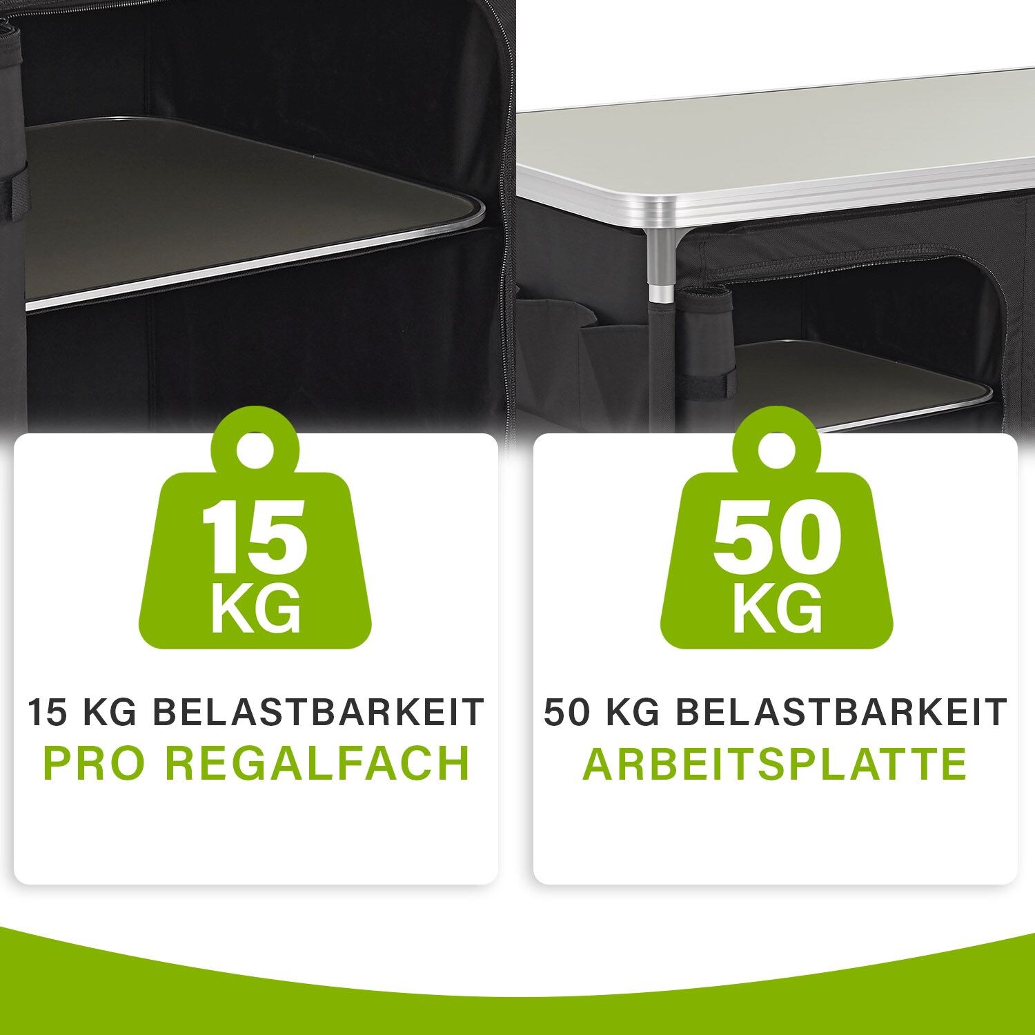 Juskys Campingküche Ruda - Outdoor Küche faltbar mit Schrank - Campingschrank für Zelt - Schwarz