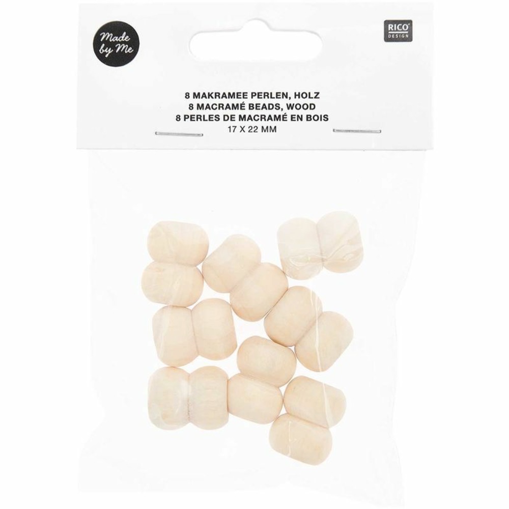 8 perles rondes doubles - bois nature - 22 mm