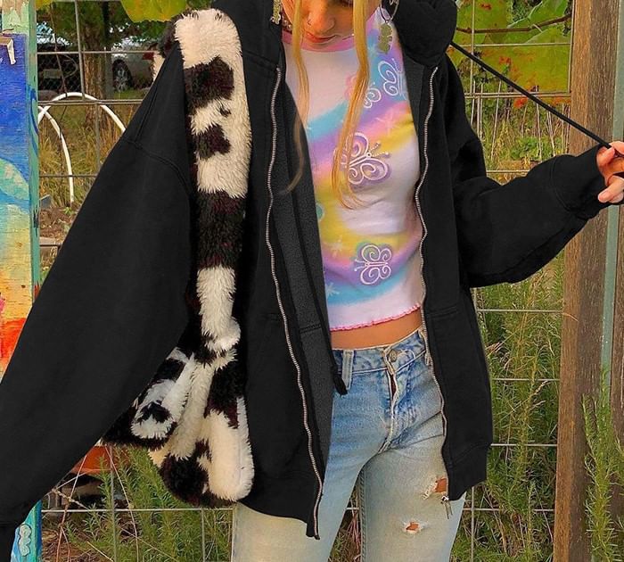 Trisica - Unisex hoodie met lange mouwen, losse pasvorm en rits