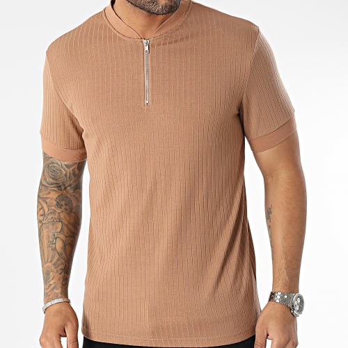 Polo Manches Courtes Col Zippé Camel