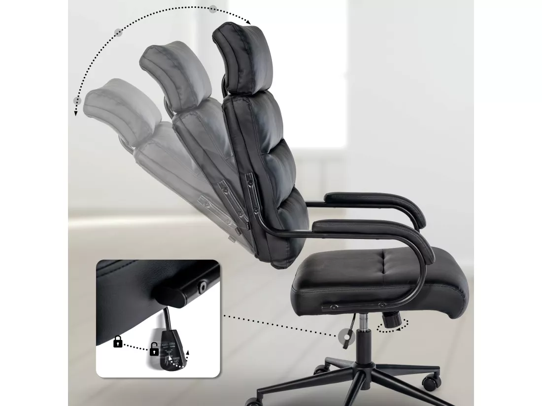 Chaise de bureau - Similicuir & Blanc - Noir / Noir - Campo