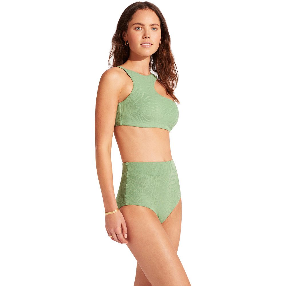 Seafolly SecondWave Assymetrical Tank Bikini Top Damen palm green