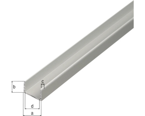 U-profiel aluminium, zilver geanodiseerd, 19,9x15x2 mm, 2 m