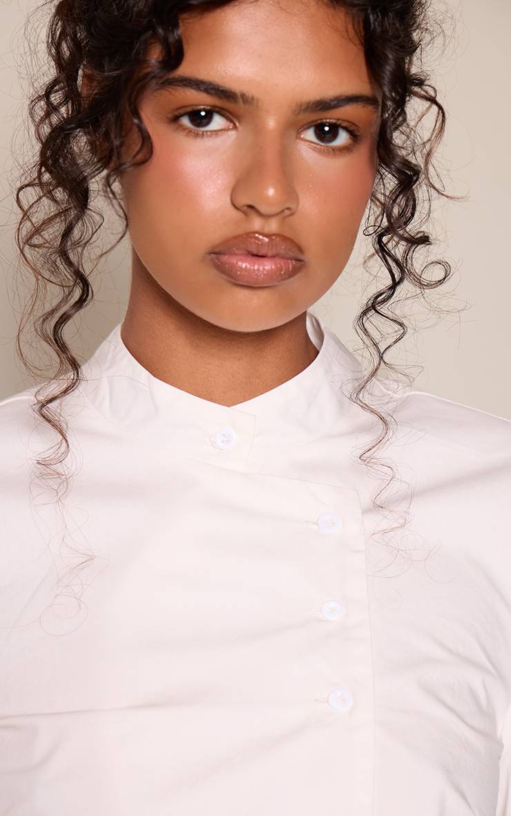 Blanc Chemise Col Montant Détail Boutons Asymétrique