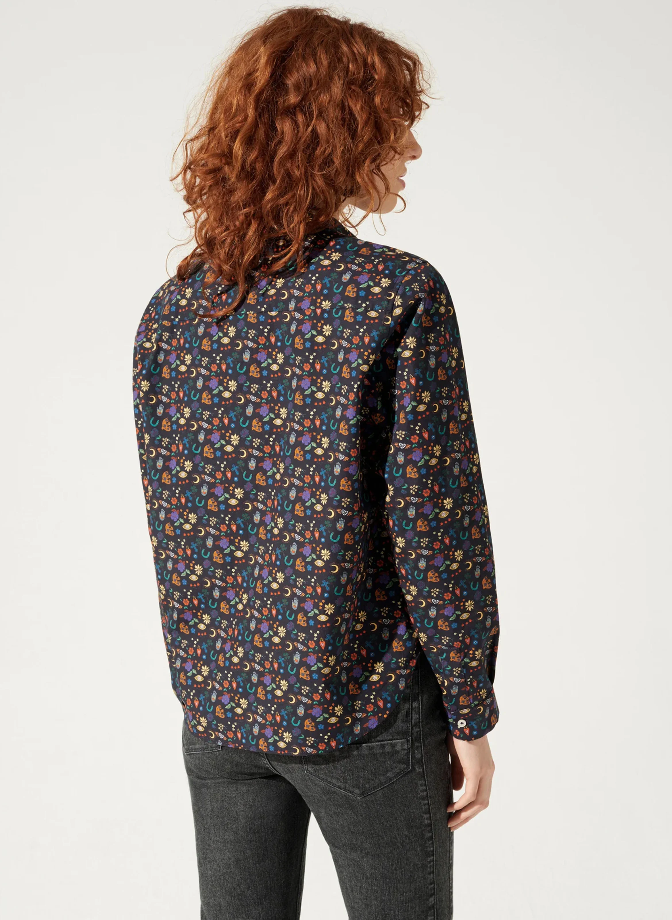 LUNA - Chemise col classique droite en coton imprimé | Noir