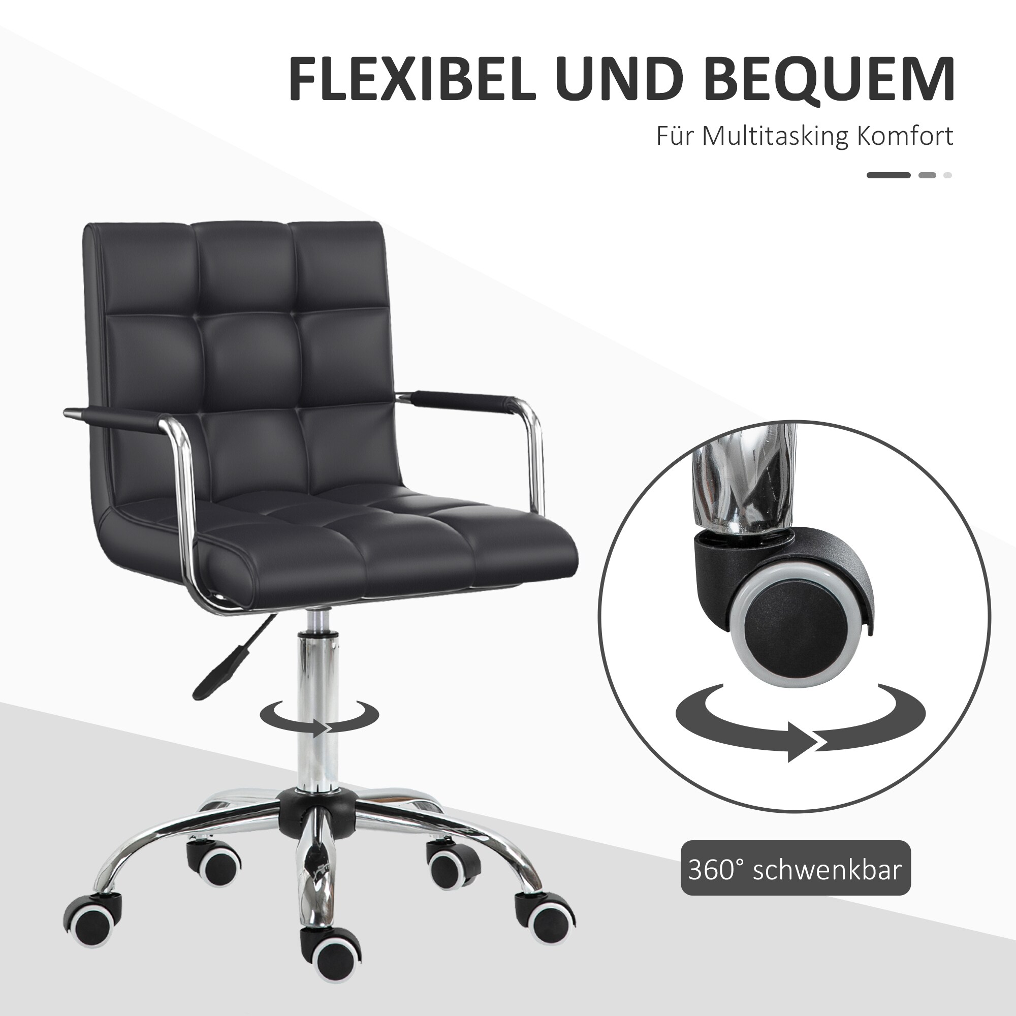 HOMCOM Bürostuhl mit Rollen schwarz B52,5 x T54 x H82-94 cm