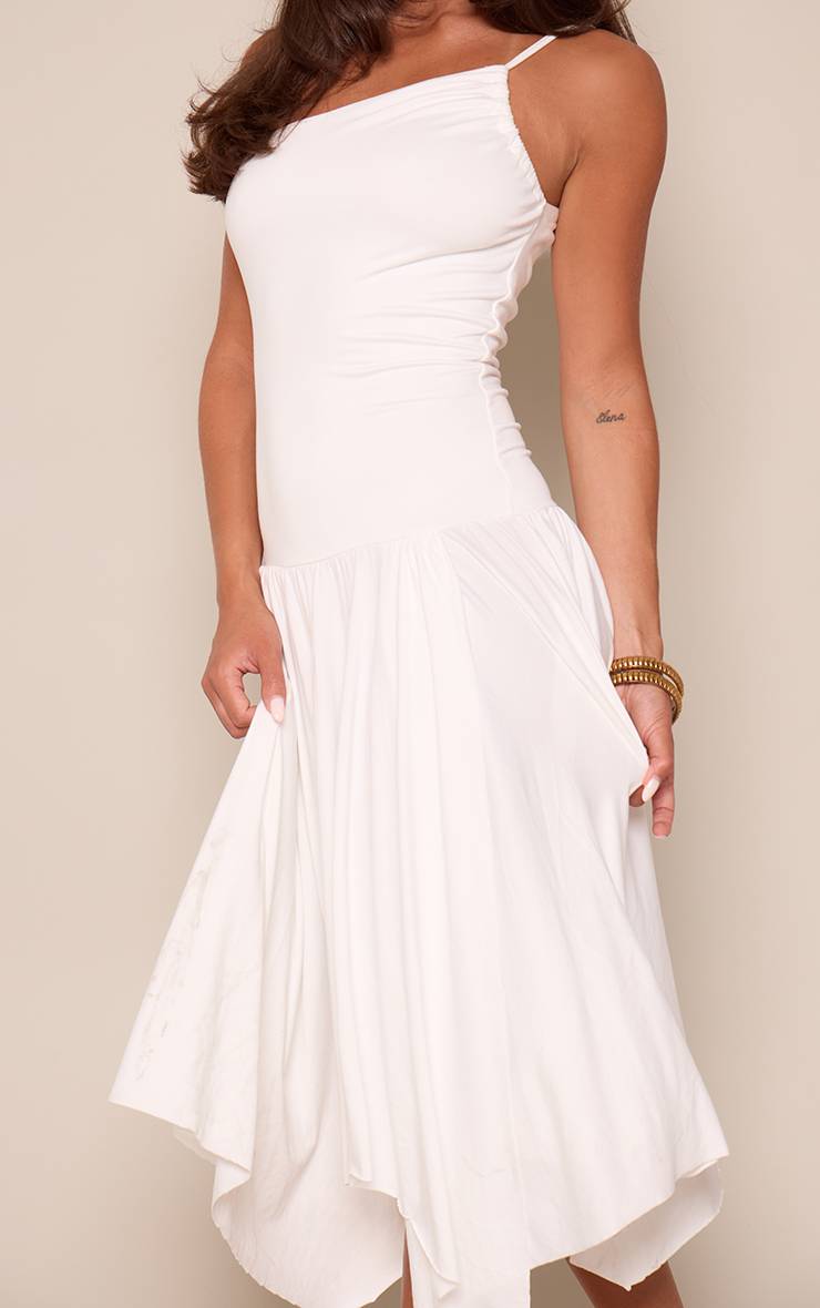 Crème Robe Midi Fluide À Encolure Froncée Et Toucher Doux
