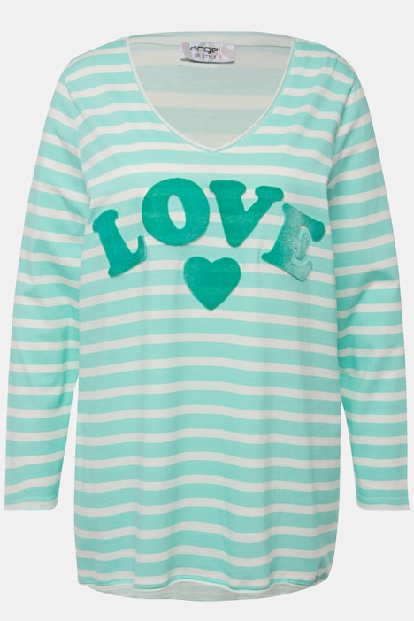 Longshirt, geringelt, LOVE Druck Langarm