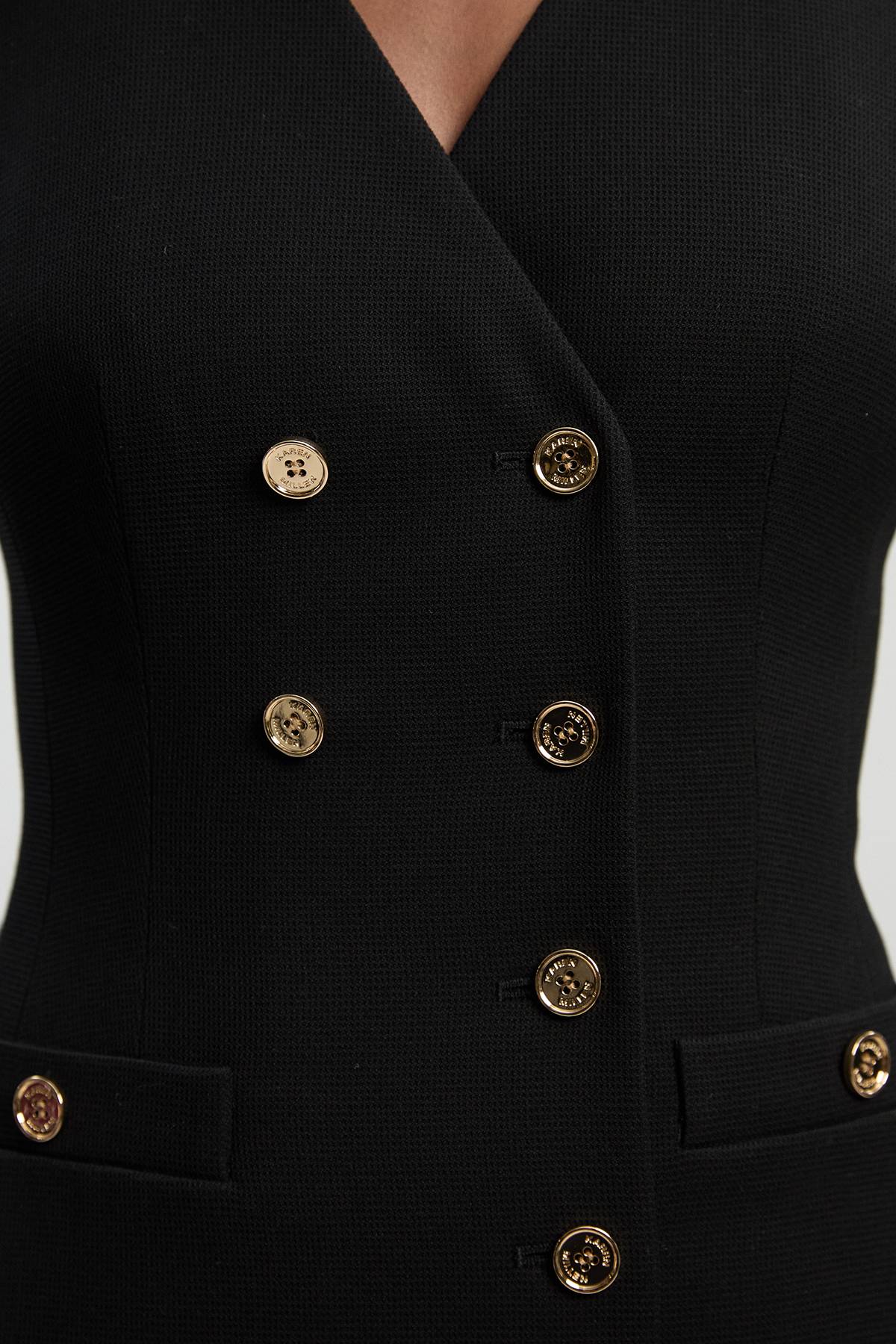 KarenMillen Robe Midi Moulante Texturée À Col V Et Détails Boutons
