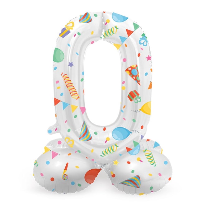 Folienballon - 0 - selbststehend - Joyful - weiß/bunt - ca. 72 cm hoch