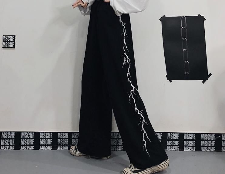 Hevnir - High Rise Thunder Print Wide Leg Pants