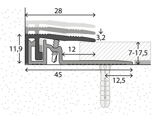Eindprofiel, aluminium, RVS-look, geanodiseerd, 15x45x1000 mm