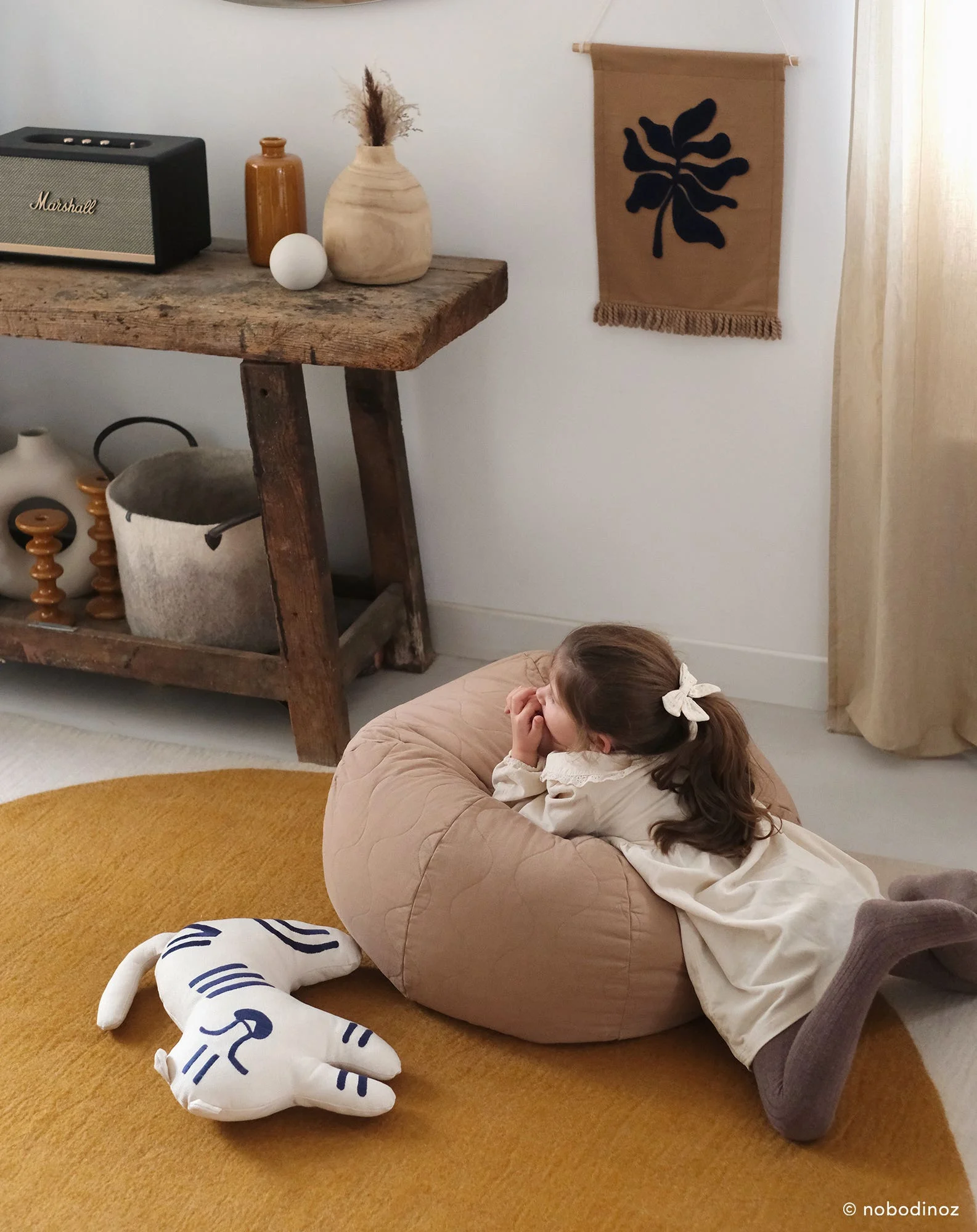 Pouf rond matelassé - taille enfant - landscape | Marron