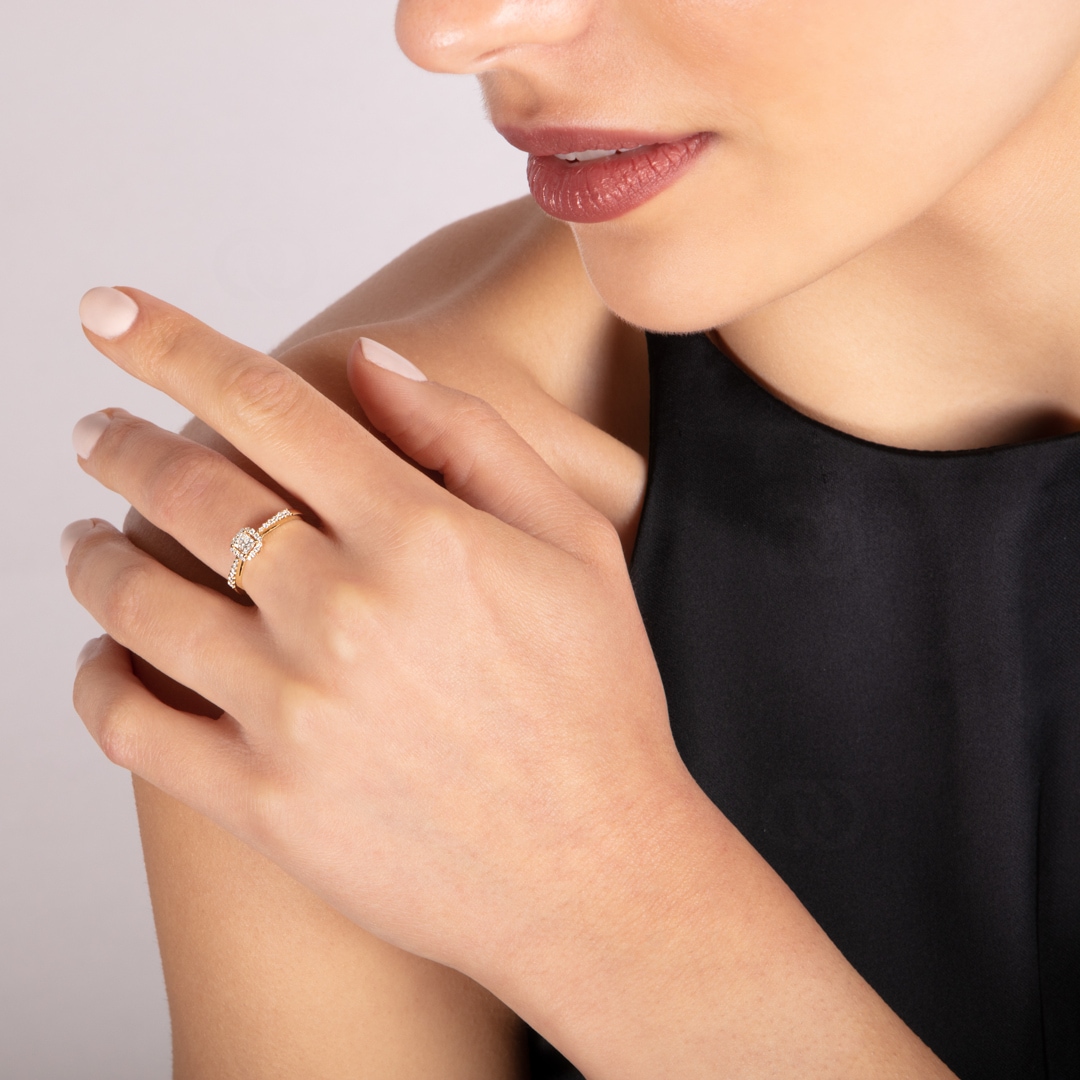 Verlobungsring 750/18 K Gelbgold mit Diamanten 0.42 ct H/si