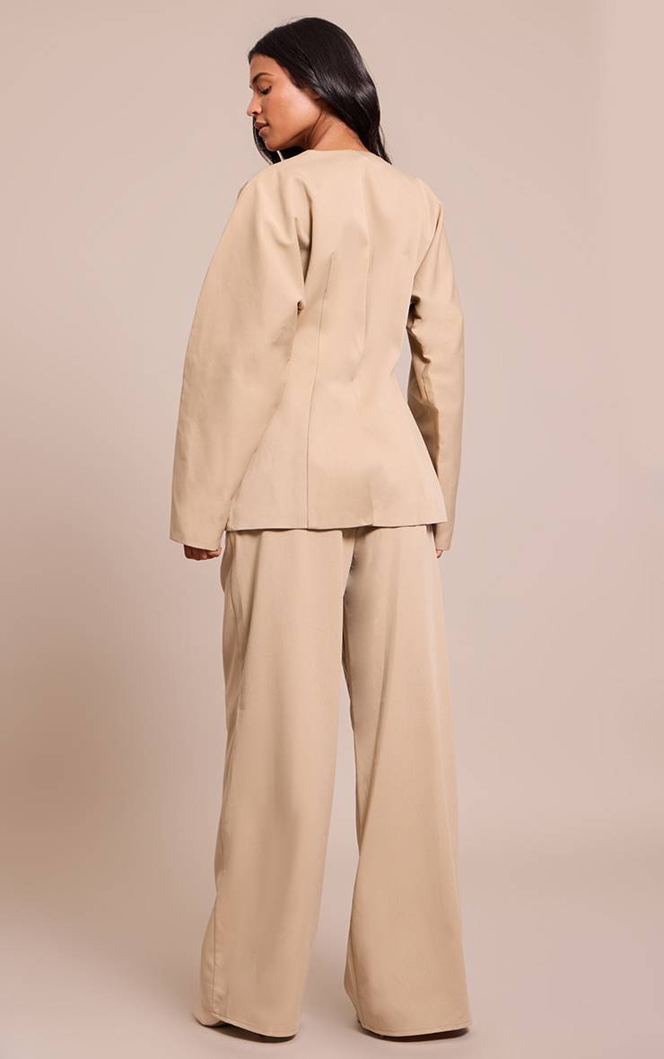 Sable Pantalon Taille Haute À Jambes Larges Avec Plis Devant En Tissu Tissé Premium Ensemble Coordonné