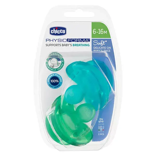 Chupeta Chicco Physio Soft de Silicone Macio +6m Azul e Verde