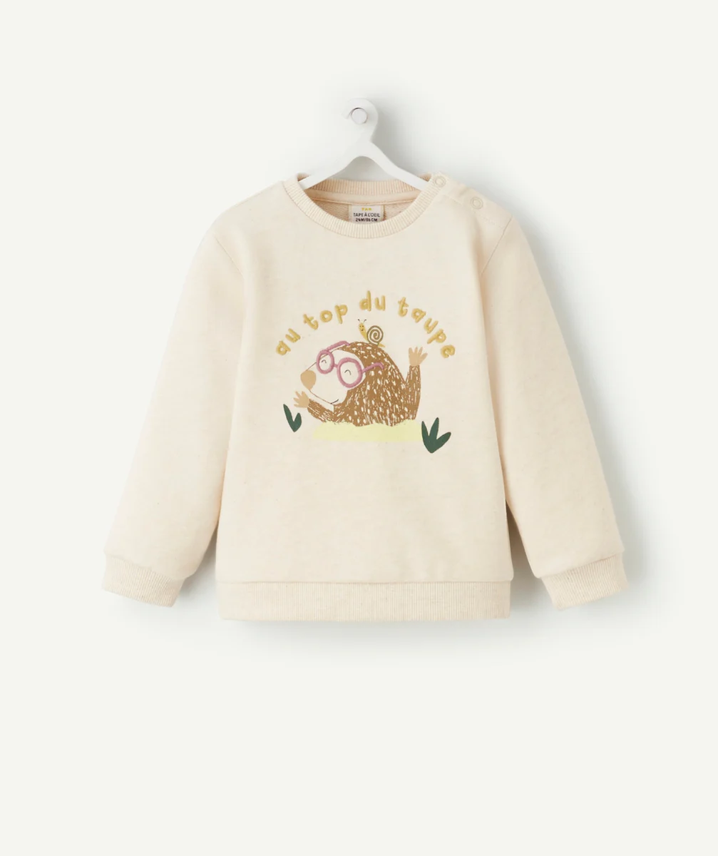 SWEAT BÉBÉ GARÇON EN FIBRES RECYCLÉES AVEC MOTIF TAUPE
