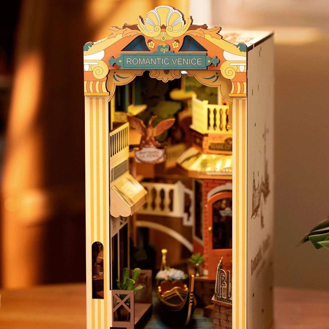 (110-tlg. Set) Rolife Book Nook Modell Bausatz DIY Miniatur Haus mit Licht Home Deko Buchstütze für Erwachsene (TGB08) - Romantic Venice