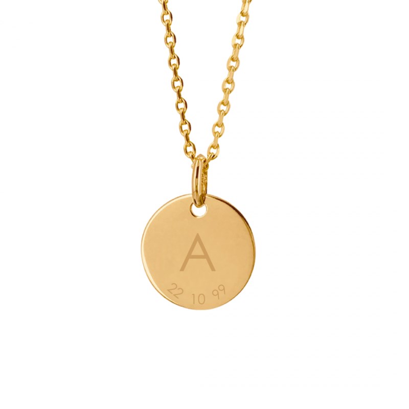 Collier initiale et date plaqué or 18 K